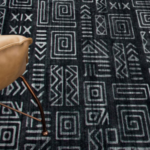 Extra Large Rug Charcoal Black Soft Geometric Modern Carpet Washable Hall Runner