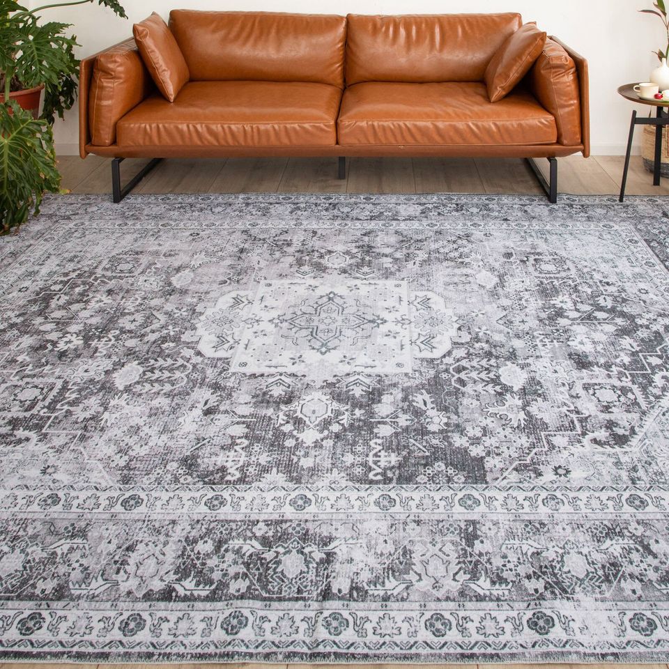 Extra Large Rugs Light Grey Distressed Allover Carpet Machine Washable Runner