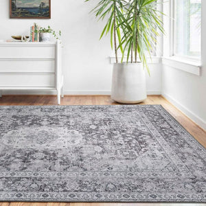 Extra Large Rugs Light Grey Distressed Allover Carpet Machine Washable Runner