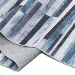 Deal Blue Grey Ivory Floor Rug Striped Patchwork Carpet Anti Slip Mat 160x230