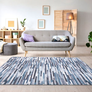 Deal Blue Grey Ivory Floor Rug Striped Patchwork Carpet Anti Slip Mat 160x230