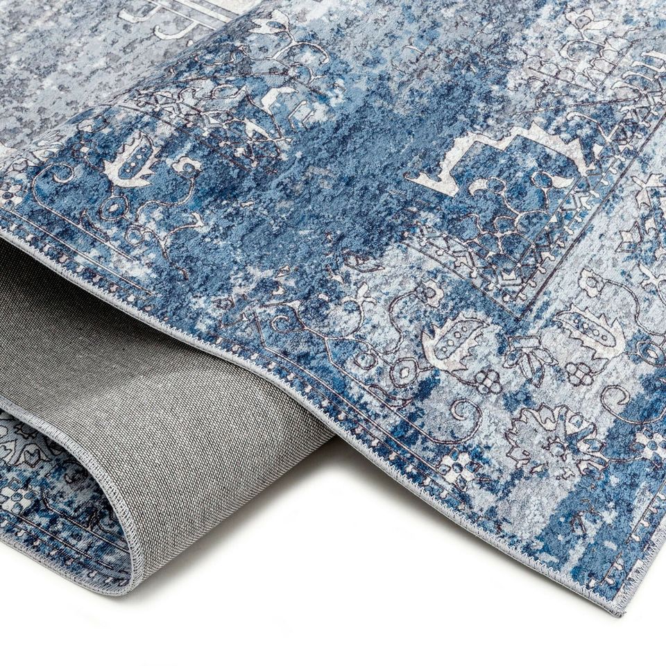 Extra Large Area Rug Blue Grey Distressed Allover Distressed Vintage Carpet
