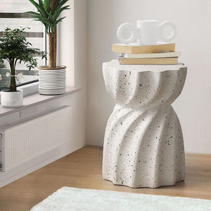 Side Table Terrazzo Hourglass Shape Magnesia Stool Stone Style Top 35cm - Free delivery