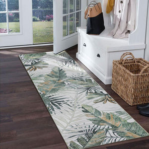 Extra Large Rug Tropical Leaves Subtle Green Modern Carpet Corridor Runner Rugs